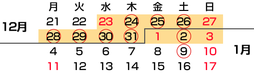 年末年始格安航空券クラスのカレンダー