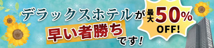 デラックスホテルが最大50%off 早い者勝ちです!