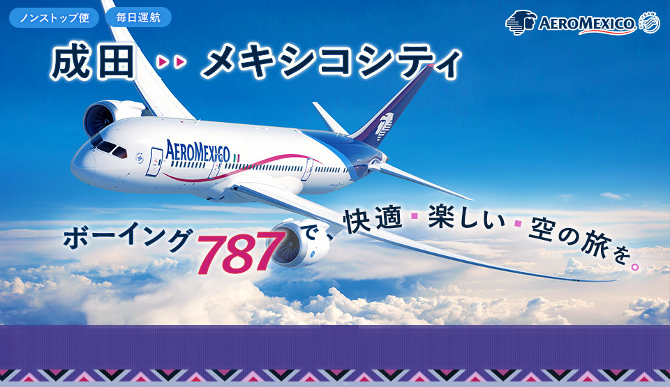 成田～メキシコシティ ボーイング７８７で快適で楽しい空の旅を！！