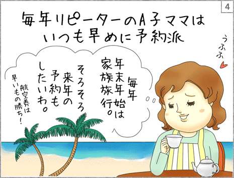 4コマ目　毎年リピーターのA子ママはいつも早めに予約派