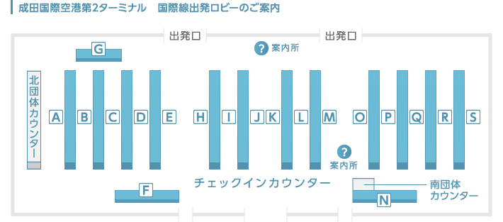 成田国際空港第2ターミナル 国際線出発ロビー 案内図